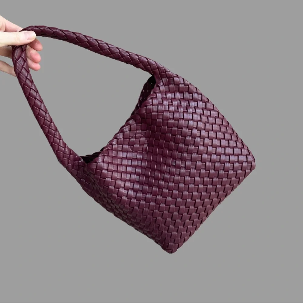 SONOMA Purple Burgundy Wine Faux Leather Woven Hobo Bag Basketweave Shoulder Bag